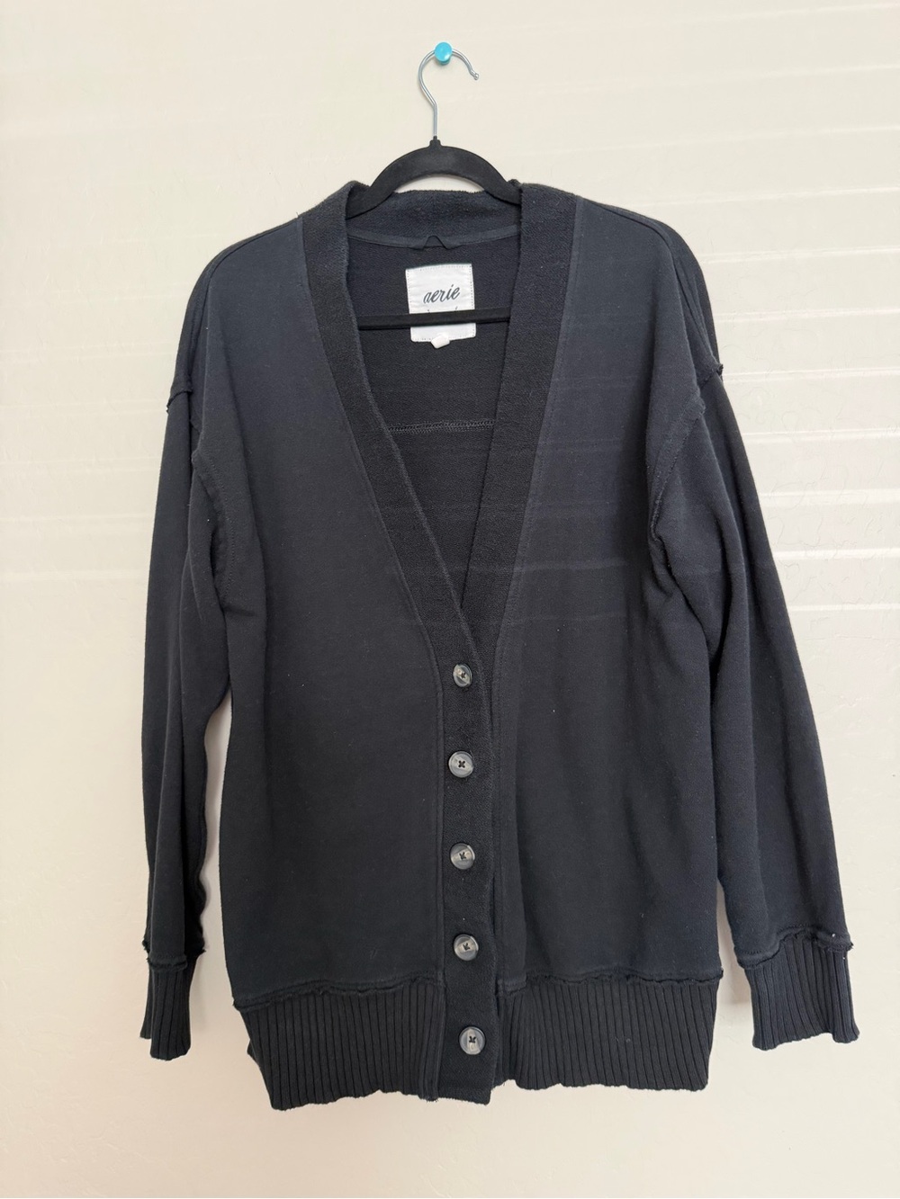aerie Black Womens Button-Front Cardigan